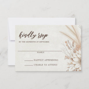 Cartão RSVP Neutral Boho Floral Wedding