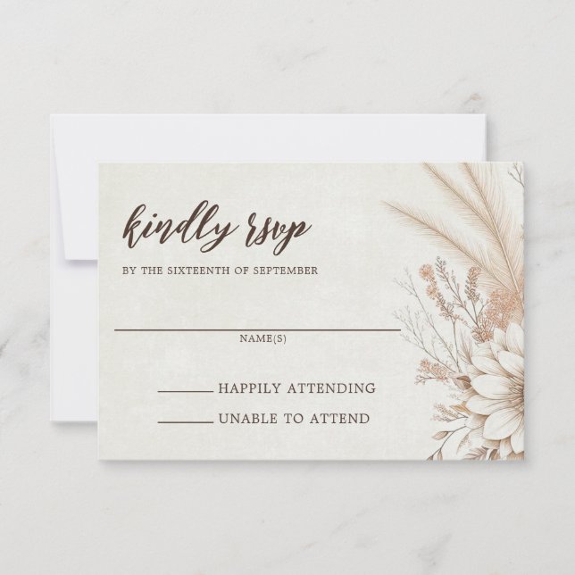 Cartão RSVP Neutral Boho Floral Wedding (Frente)