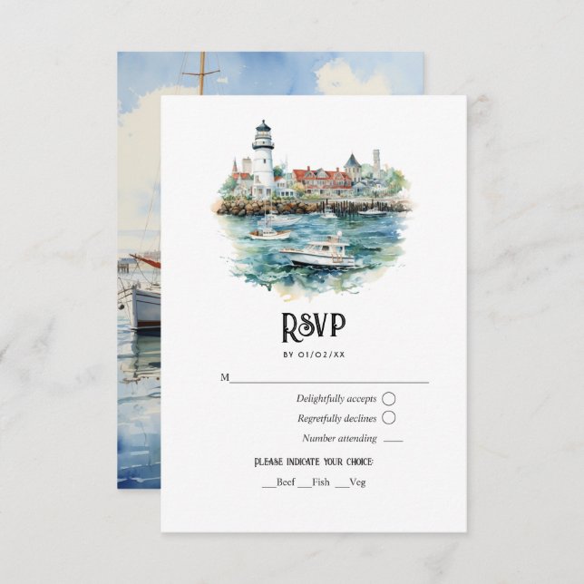 Cartão RSVP Newport, Rhode Island Destination Wedding (Frente/Verso)