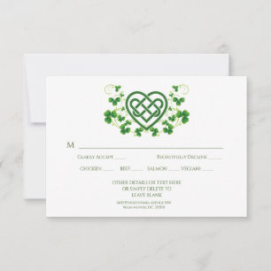 Cartão RSVP Nó Celta Irlandês Tradicional de Amor e Trevos