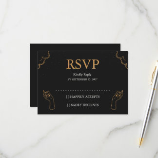 Cartão RSVP Nocturno Celestial Dourado com Folha de Ouro Fases