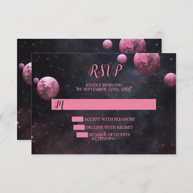 Cartão RSVP Noite Escura da Lua Vermelha Rosa do Partido das H (Frente/Verso)