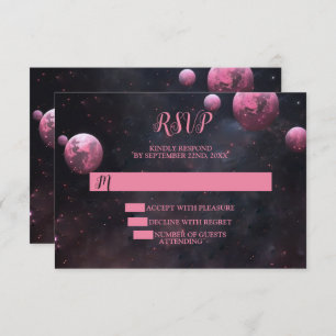Cartão RSVP Noite Escura da Lua Vermelha Rosa do Partido das H