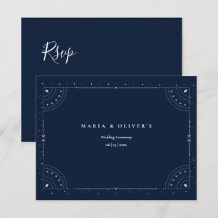 Cartão RSVP Noite Estrelada Casamento Celestial Azul Marinho E
