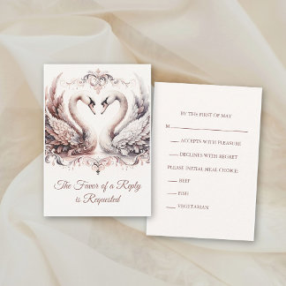 Cartão RSVP Noiva Cisne Antigo Barroco Rosa Poeira Casamento
