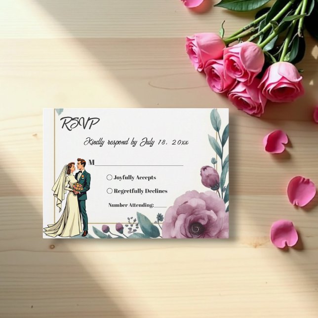 Cartão RSVP Noiva De Frame Floral Elegante E Casamento De Groo (Criador carregado)
