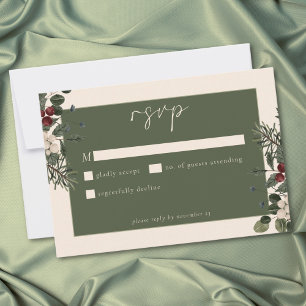 Cartão RSVP Noiva de Marfim e Bagas de Inverno Elegantes