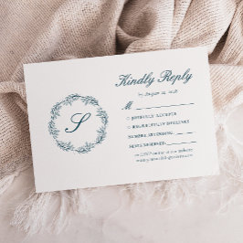 Cartão RSVP Noiva de Monograma Azul Teal Coroa Casamento