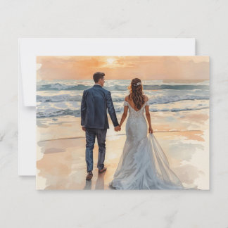 Cartão RSVP Noiva e Noivo de Aquarela de Praia Casamento Pinta