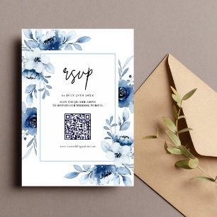 Cartão RSVP Noiva Floral Champanhe Azul Poeirento Marfim