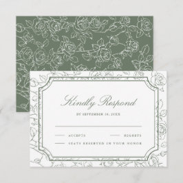 Cartão RSVP Noiva Floral em Verde Sage Estilo Vitoriano Arte d
