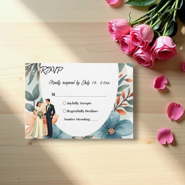 Cartão RSVP Noiva Floral Romântica E Casamento De Groom (Criador carregado)