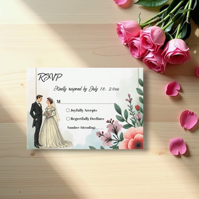 Cartão RSVP Noiva Floral Romântica E Casamento De Groom (Criador carregado)