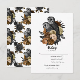 Cartão RSVP Noiva Glamour Vintage Corujas Góticas Casamento