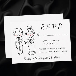 Cartão RSVP Noiva Noivo Desenho Animado Casamento Caprichoso 