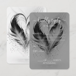 Cartão RSVP Noiva Penas do Coração Casamento