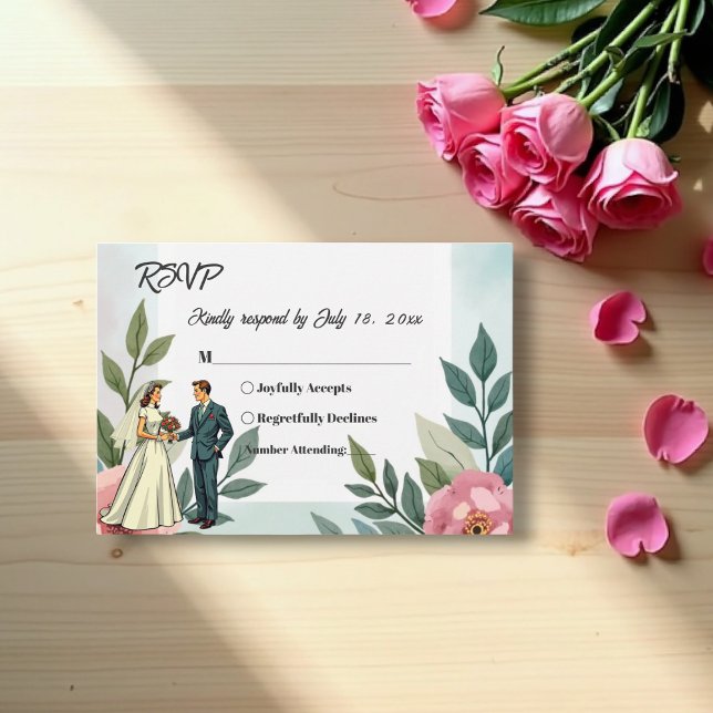 Cartão RSVP Noiva Romântica E Casamento Floral De Groom Waterc (Criador carregado)