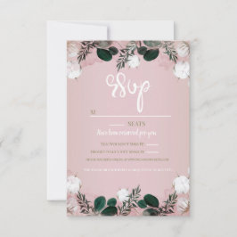 Cartão RSVP Noiva Rústica Algodão Floral Verde Casamento Taupe