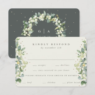 Cartão RSVP Noiva verde/creme Snowberry + Eucalipto Bordado