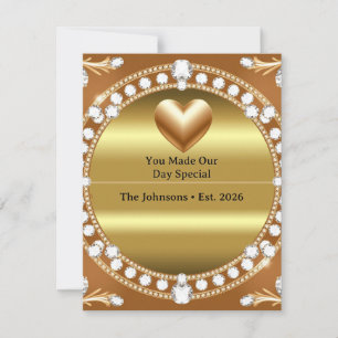 Cartão RSVP 💍 Noivado Estilo Monograma Coração Dourado 🌹