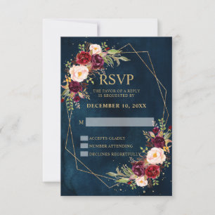 Cartão RSVP Noivado Floral Geométrico Moderno Bege Borgonha