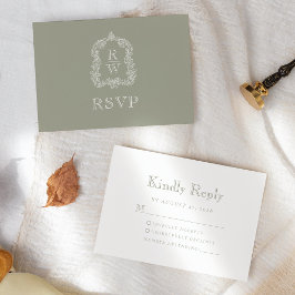 Cartão RSVP Noivado Monograma Sage Verde Casamento
