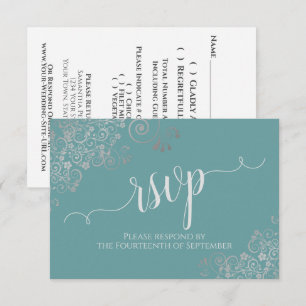 Cartão RSVP Noivas Caligrafia Elegante Franjas Verde Azul e Pr
