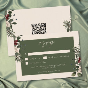 Cartão RSVP Noivos de Inverno Elegantes com QR em Marfim e Bag