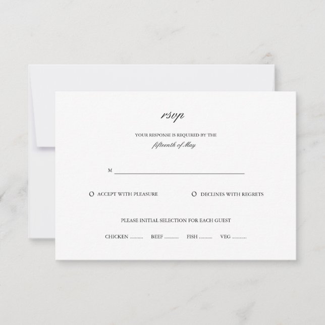 Cartão RSVP Nome de Script Clássico Elegante Preto Branco Casa (Frente)
