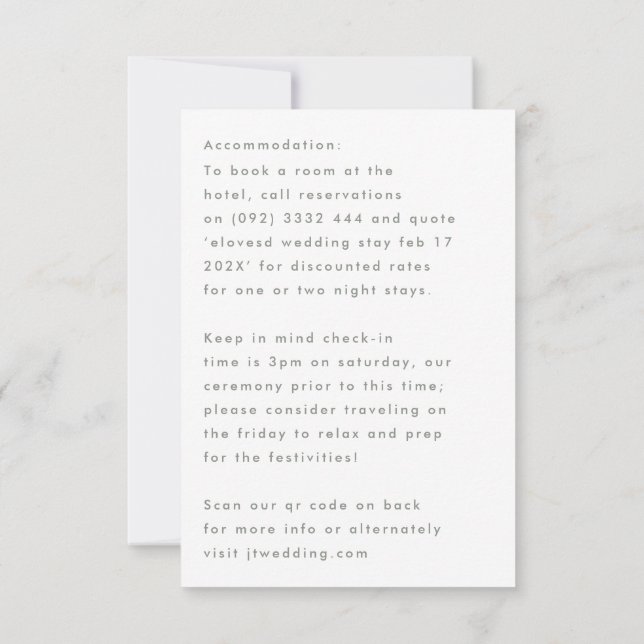 Cartão RSVP Nomes Personalizados Alojamento de Detalhes do Sag (Verso)