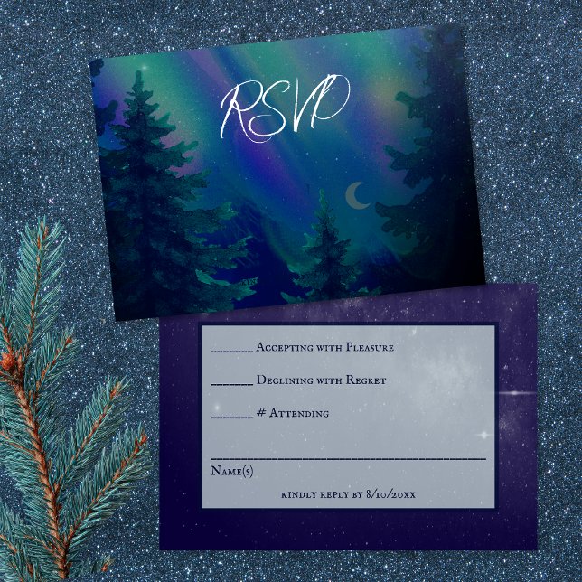 Cartão RSVP Northern Lights Forest Magical Moment Wedding  (Criador carregado)
