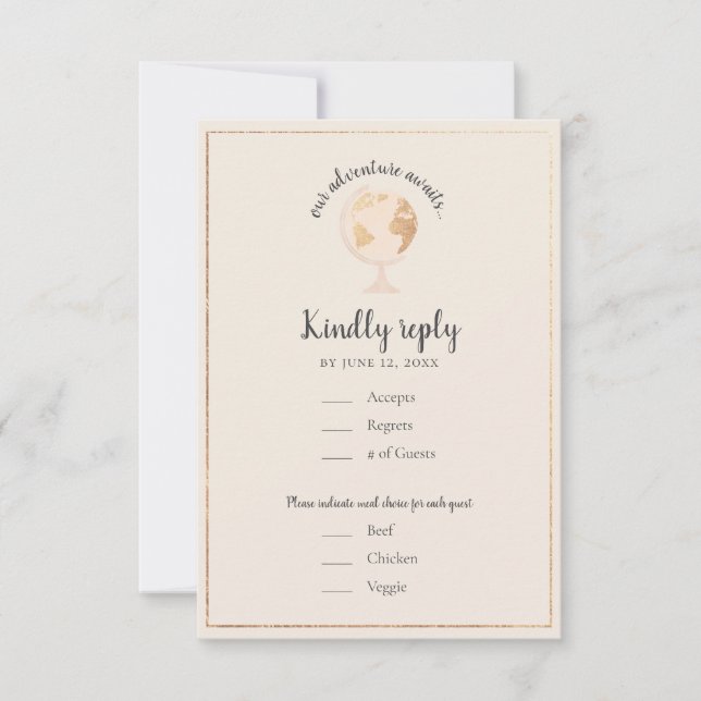 Cartão RSVP Nosso Viagem do Mundo de Aventura Mapeie Casamento (Frente)