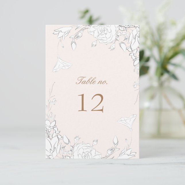 Cartão RSVP Número da Tabela Floral de Casamento Sutil Blush (Em pé/Frente)