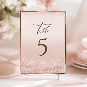 Cartão RSVP Números de Mesa com Brilho em Rose Gold para Anive