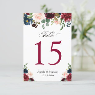 Cartão RSVP Números De Mesa De Casamentos Florais Azuis Blush