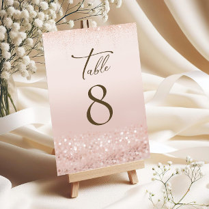 Cartão RSVP Números de Mesa Rose Gold Glitter Quinceañera
