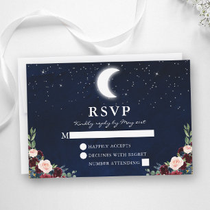 Cartão RSVP Nuptura Celestial Blue Sky Moon Stars Floral