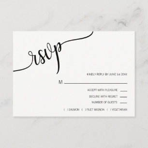 Cartão RSVP O branco preto moderno cora casamento COR-DE-ROSA