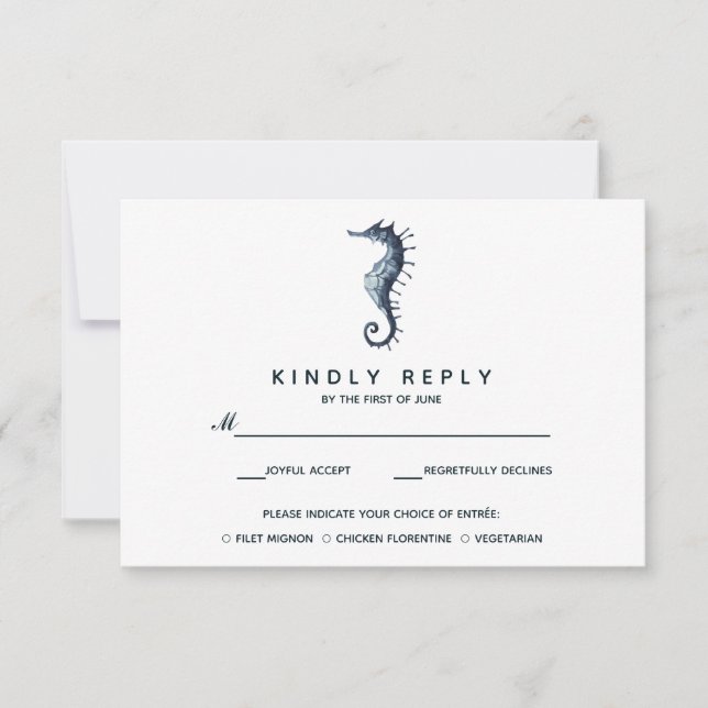 Cartão RSVP O Cavalo de Mar Azul | VP de Casamento com Choise  (Frente)