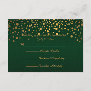 Cartão RSVP O confete Dourado à moda pontilha   verde escuro