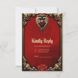 Cartão RSVP O coração gótico do fogo e do ouro