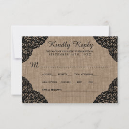 Cartão RSVP O Lugar Negro Na Coleção De Casamentos De Burlap R