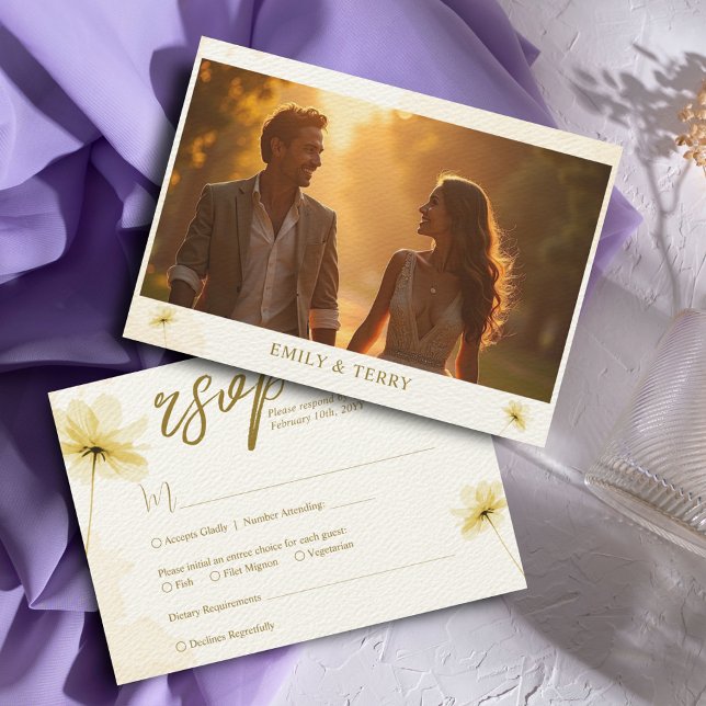 Cartão RSVP O Ouro Hour Grace & Floral Photo Wedding (Criador carregado)