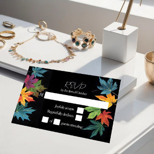 Cartão RSVP O outono deixa em contraste o casamento negro