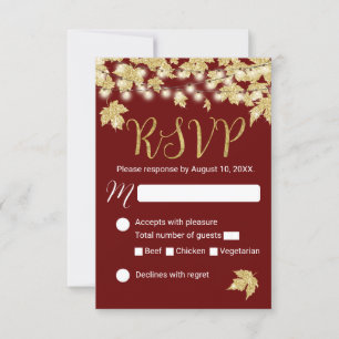 Cartão RSVP O outono Dourado deixa o Casamento outono Borgondy