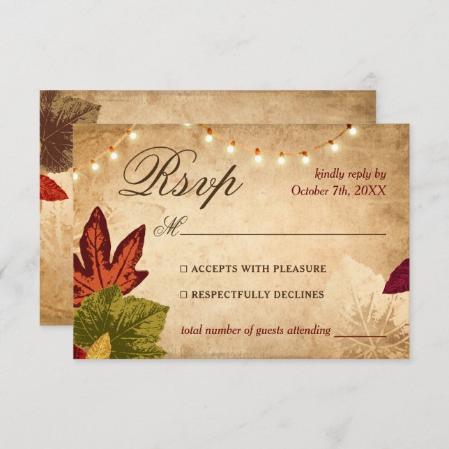 Cartão RSVP O outono elegante deixa Casamento outono russo (Frente/Verso)