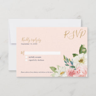 Cartão RSVP O rosa de cora cora o casamento floral branco do