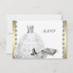 Cartão RSVP O salto alto branco do vestido de bola calça