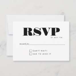 Cartão RSVP Ocasional de Casamento Simples Minimalista Preto e