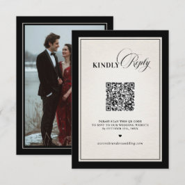 Cartão RSVP Old Money Modern Formal Black Luxury Chic QR code